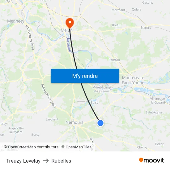 Treuzy-Levelay to Rubelles map