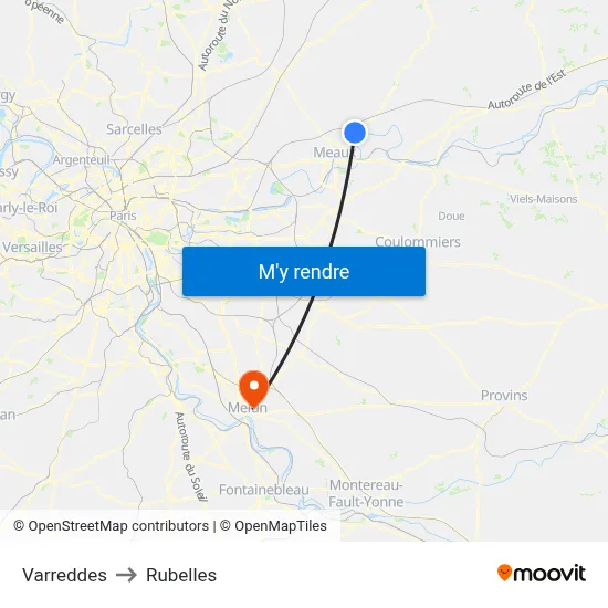 Varreddes to Rubelles map