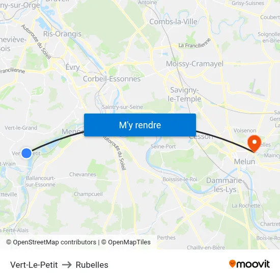Vert-Le-Petit to Rubelles map