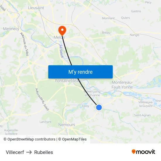 Villecerf to Rubelles map