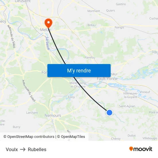 Voulx to Rubelles map