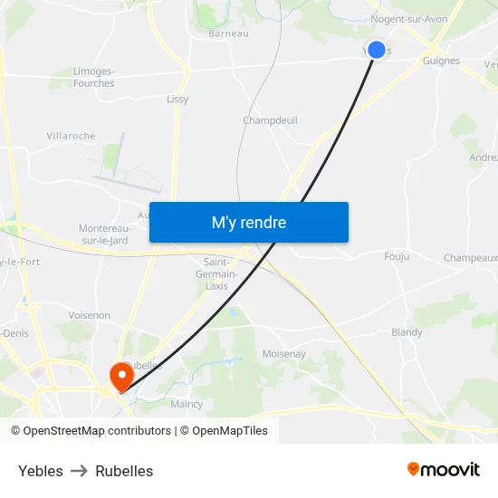 Yebles to Rubelles map