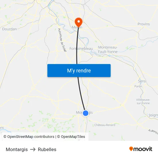 Montargis to Rubelles map