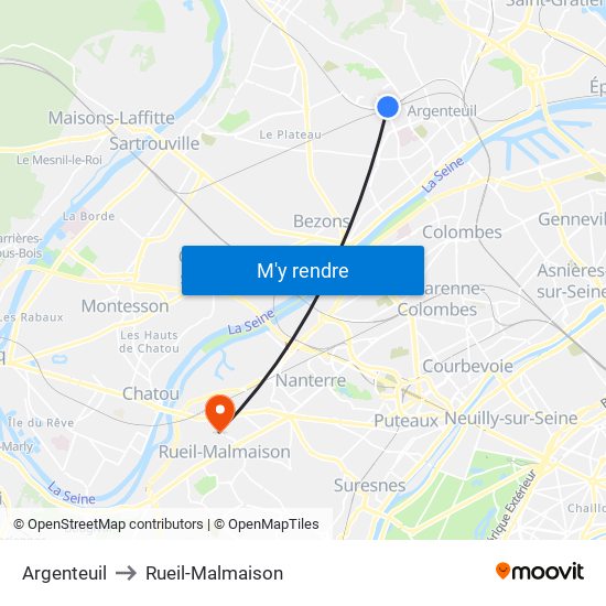 Argenteuil to Rueil-Malmaison map