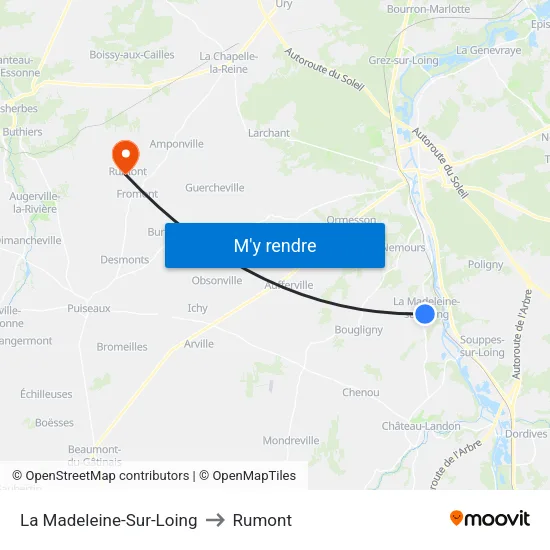 La Madeleine-Sur-Loing to Rumont map