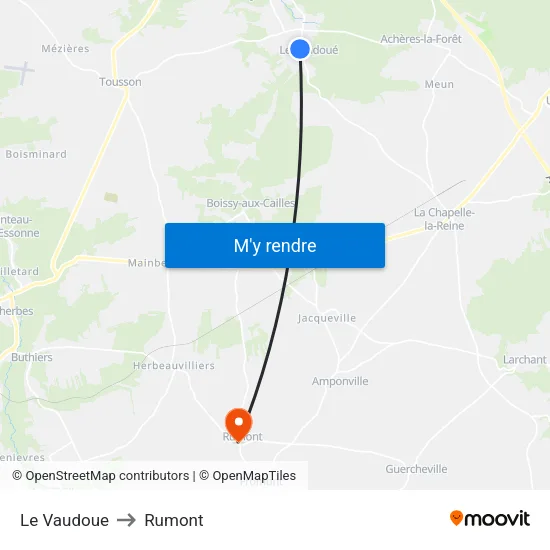 Le Vaudoue to Rumont map