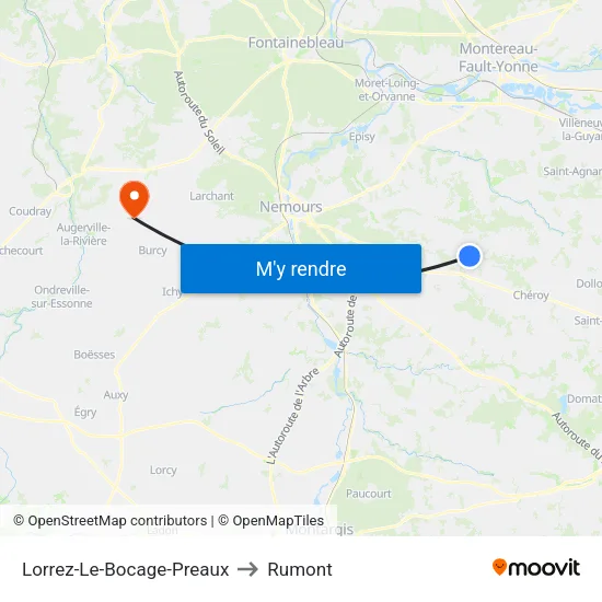 Lorrez-Le-Bocage-Preaux to Rumont map