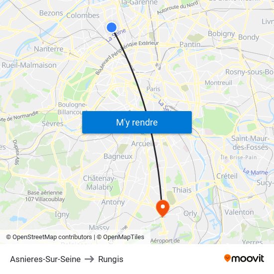Asnieres-Sur-Seine to Rungis map