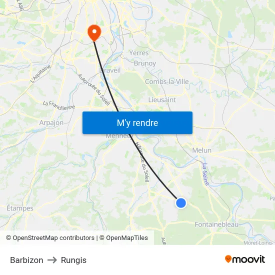 Barbizon to Rungis map