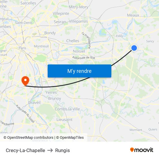 Crecy-La-Chapelle to Rungis map