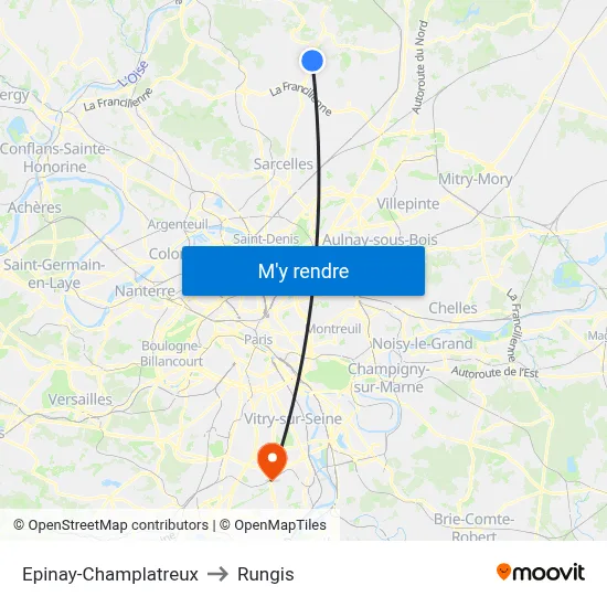 Epinay-Champlatreux to Rungis map