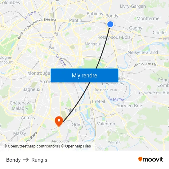 Bondy to Rungis map