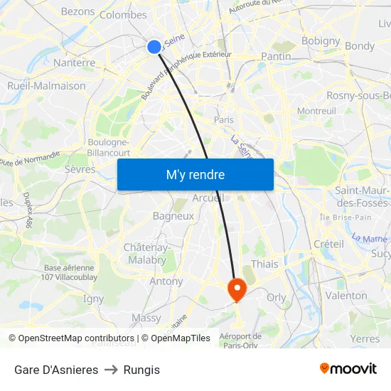 Gare D'Asnieres to Rungis map