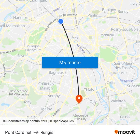 Pont Cardinet to Rungis map