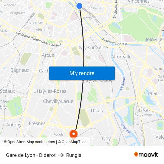 Gare de Lyon - Diderot to Rungis map
