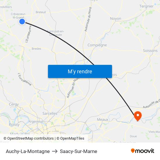 Auchy-La-Montagne to Saacy-Sur-Marne map