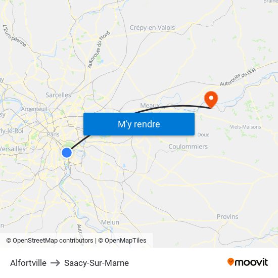 Alfortville to Saacy-Sur-Marne map