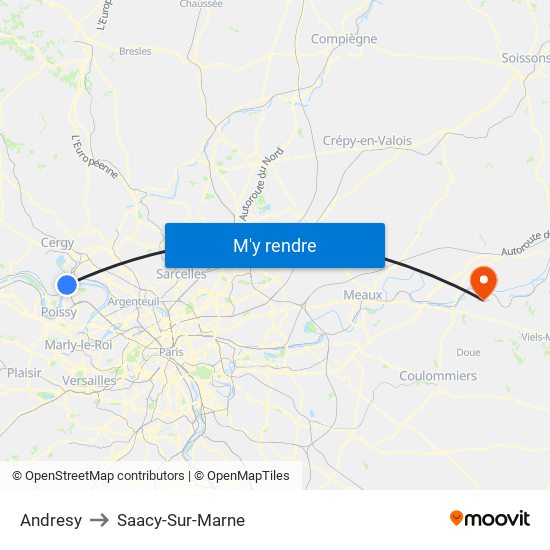 Andresy to Saacy-Sur-Marne map