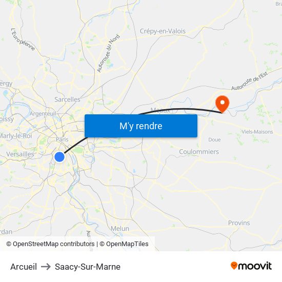 Arcueil to Saacy-Sur-Marne map