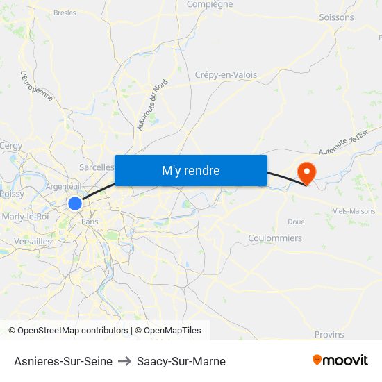 Asnieres-Sur-Seine to Saacy-Sur-Marne map