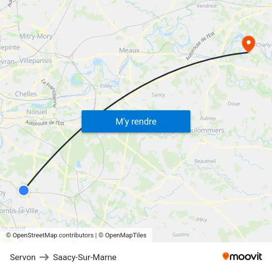 Servon to Saacy-Sur-Marne map