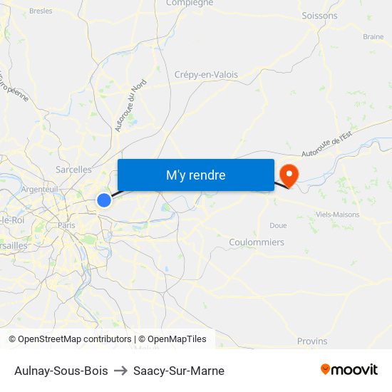 Aulnay-Sous-Bois to Saacy-Sur-Marne map