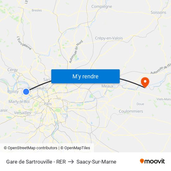 Gare de Sartrouville - RER to Saacy-Sur-Marne map