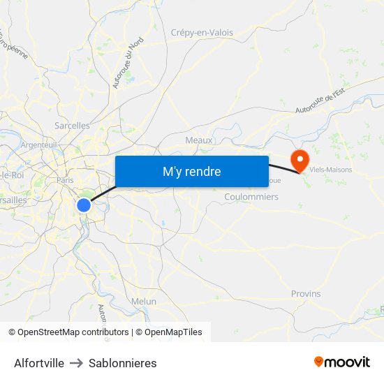 Alfortville to Sablonnieres map