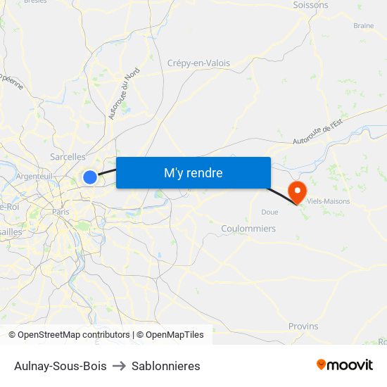 Aulnay-Sous-Bois to Sablonnieres map