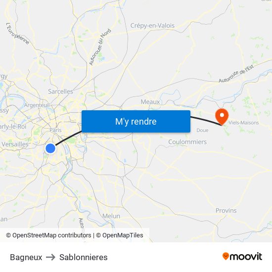 Bagneux to Sablonnieres map