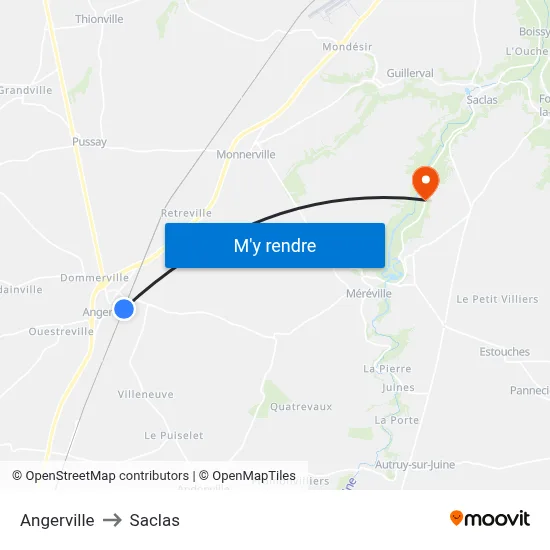Angerville to Saclas map