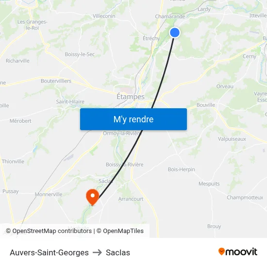 Auvers-Saint-Georges to Saclas map