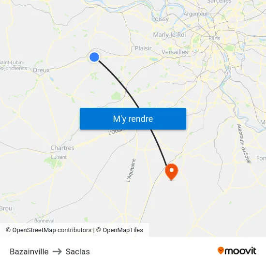Bazainville to Saclas map