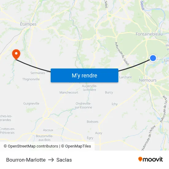 Bourron-Marlotte to Saclas map