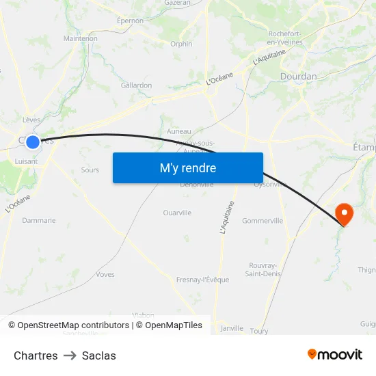 Chartres to Saclas map