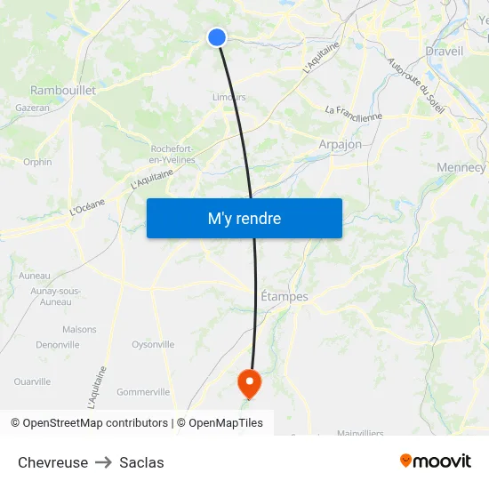 Chevreuse to Saclas map