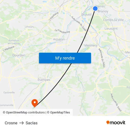 Crosne to Saclas map