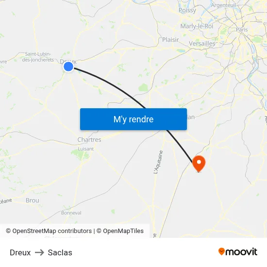 Dreux to Saclas map