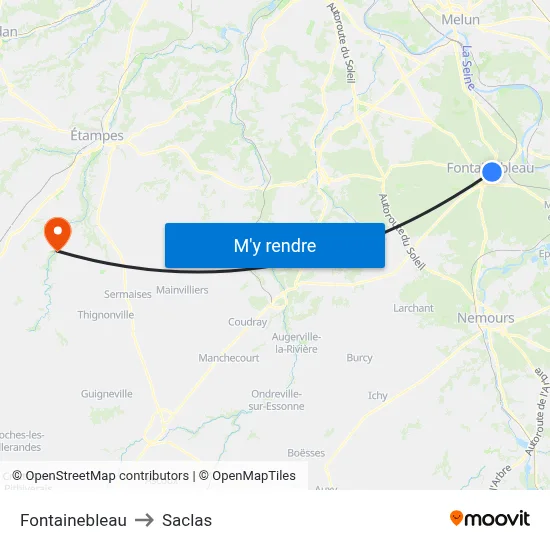 Fontainebleau to Saclas map