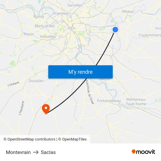Montevrain to Saclas map