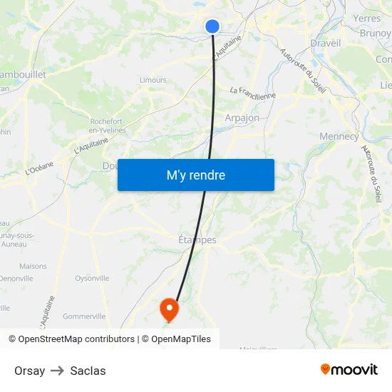 Orsay to Saclas map