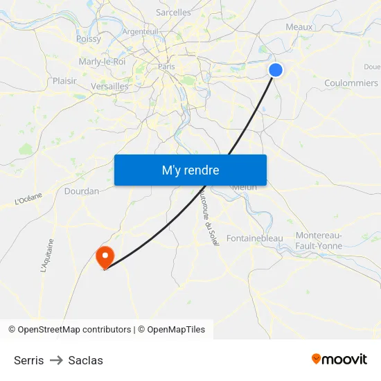 Serris to Saclas map