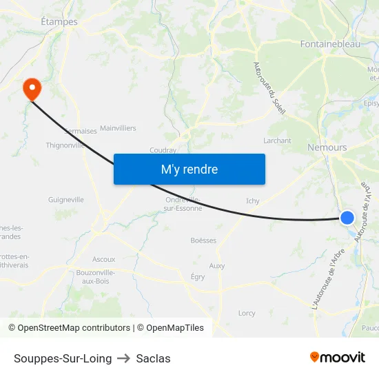 Souppes-Sur-Loing to Saclas map