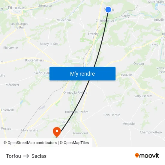 Torfou to Saclas map