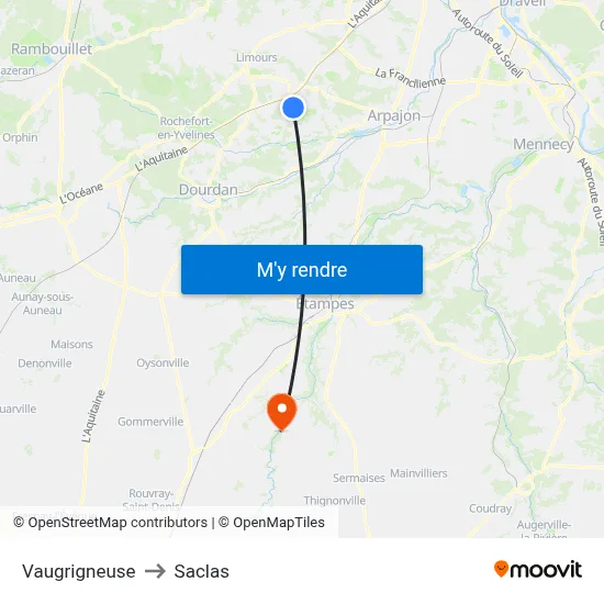 Vaugrigneuse to Saclas map
