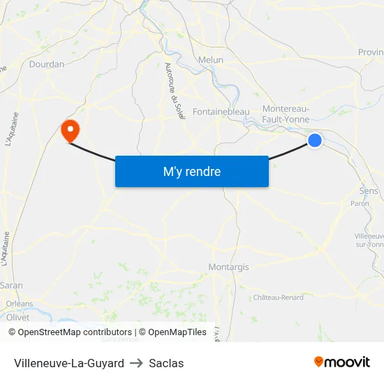 Villeneuve-La-Guyard to Saclas map