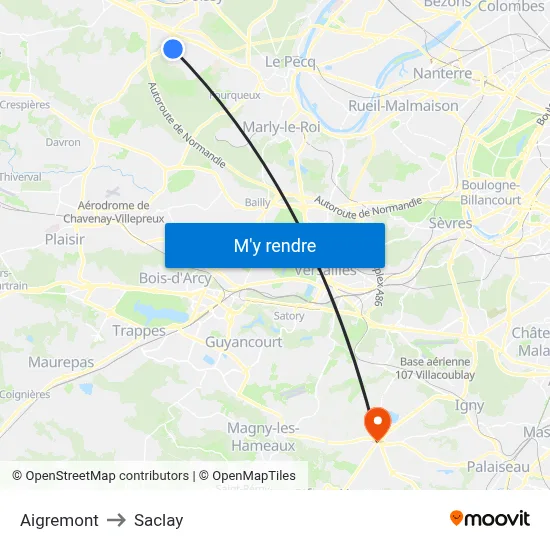 Aigremont to Saclay map