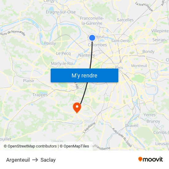 Argenteuil to Saclay map