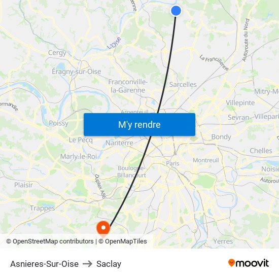 Asnieres-Sur-Oise to Saclay map