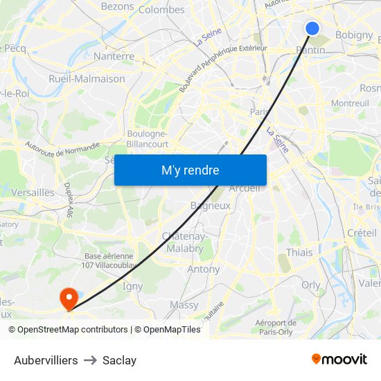 Aubervilliers to Saclay map